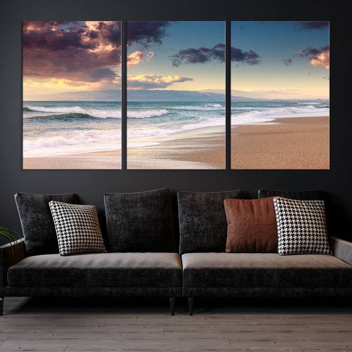 Cloudy Weather Beach Sunset Sunrise Wall Art Canvas Print