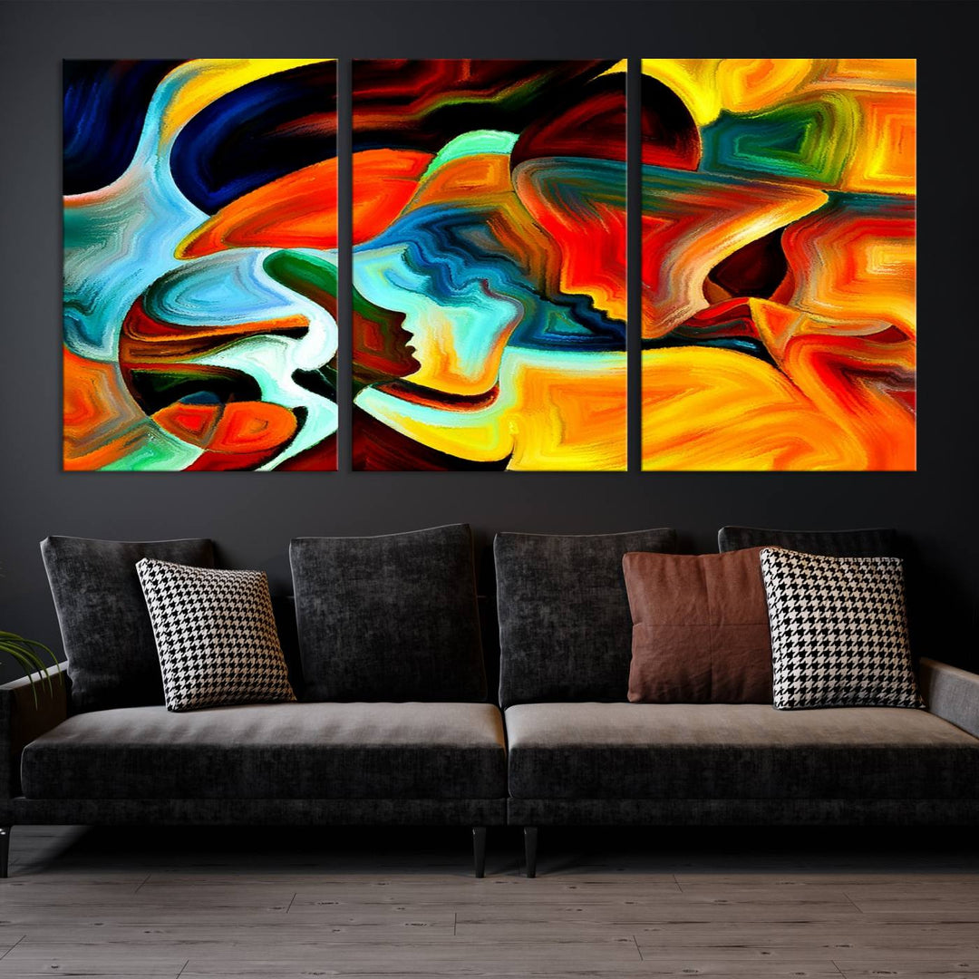 The "Human Love Figures Abstract Wall Art Canvas Print" adds a stylish touch to the dining area, featuring vibrant three-panel artwork on museum-quality canvases with UV-protective coating.