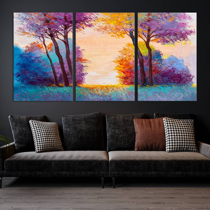 Oil Paint Effect Trees Wall Art Canvas Print features a UV-protective coating for lasting vibrancy.