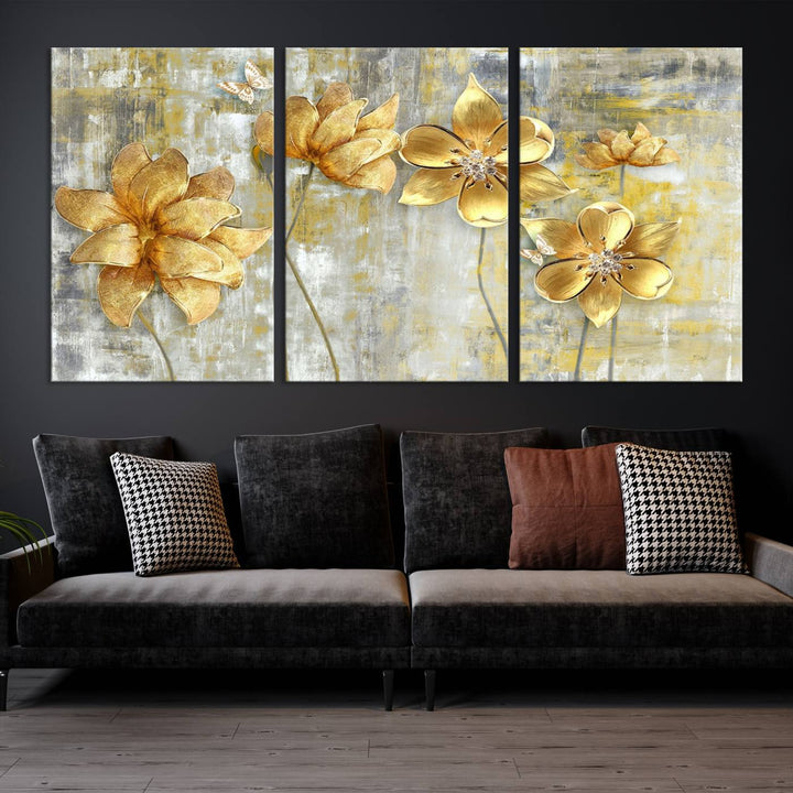 Golden Flowers Wall Art Canvas Print