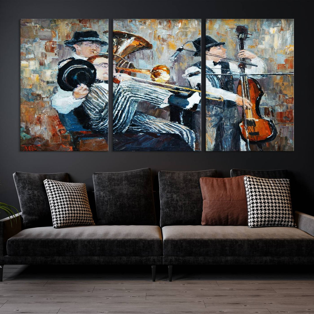 The Good Old Days Musicians Wall Art Canvas Print graces the wall, merging art with elegance. This museum-quality canvas comes with a UV-protective coating and is ready to hang.