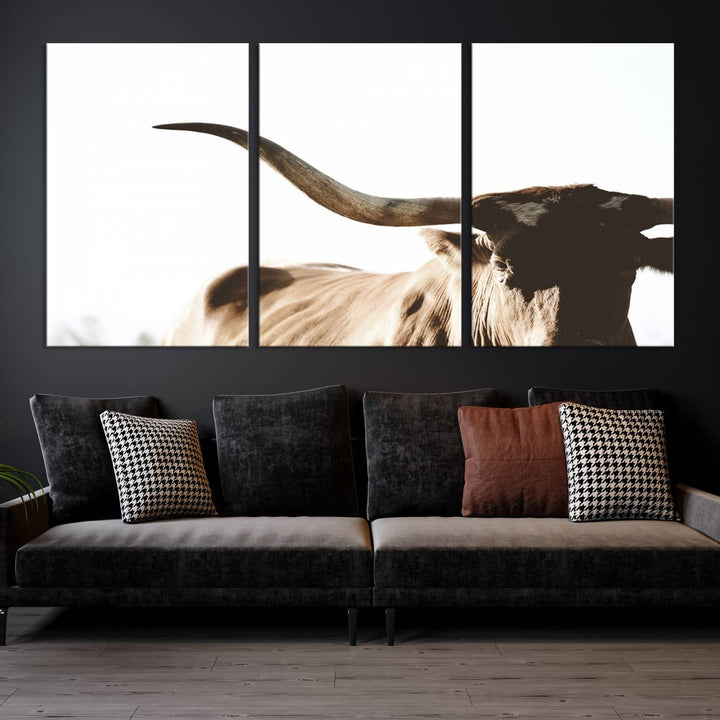 Texas Cow Longhorn Wall Art Canvas