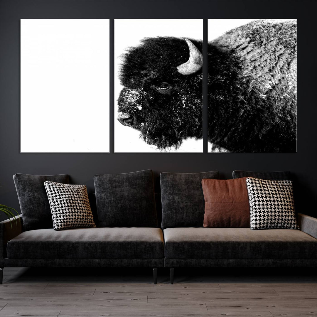 American Bison Wall Art - Buffalo Wall Art Black and White Canvas Print - Framed, Ready to Hang, Modern Nature-Inspired Artwork for Home and Office Decor