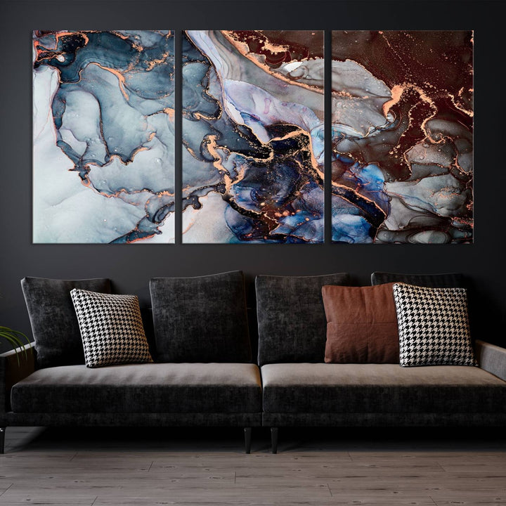 Brown Blue Abstract Marble Wall Art Canvas Print