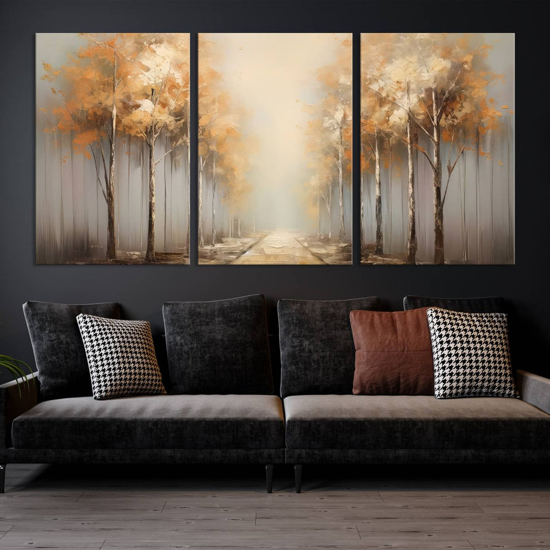 Autumn Forest Path Wall Art | Large Canvas Print for Living Room, Bedroom, or Office Decor | Forest Wall Art, 3 Panel Wall Art