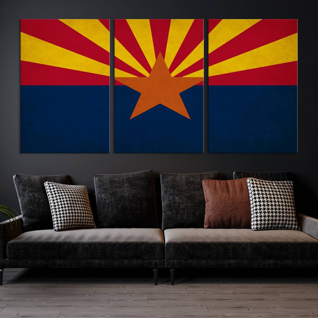 The Arizona States Flag Wall Art Canvas Print, made from museum-quality canvas with a UV-protective coating, is displayed prominently.