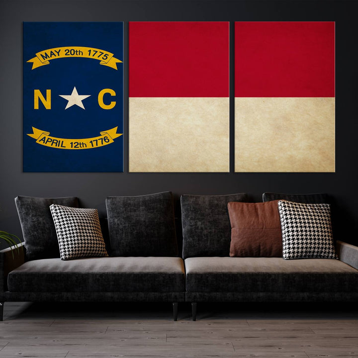 A museum-quality North Carolina State Flag Wall Art Canvas Print graces the wall, adding charm and character to any living space. Enjoy free shipping on this timeless piece.