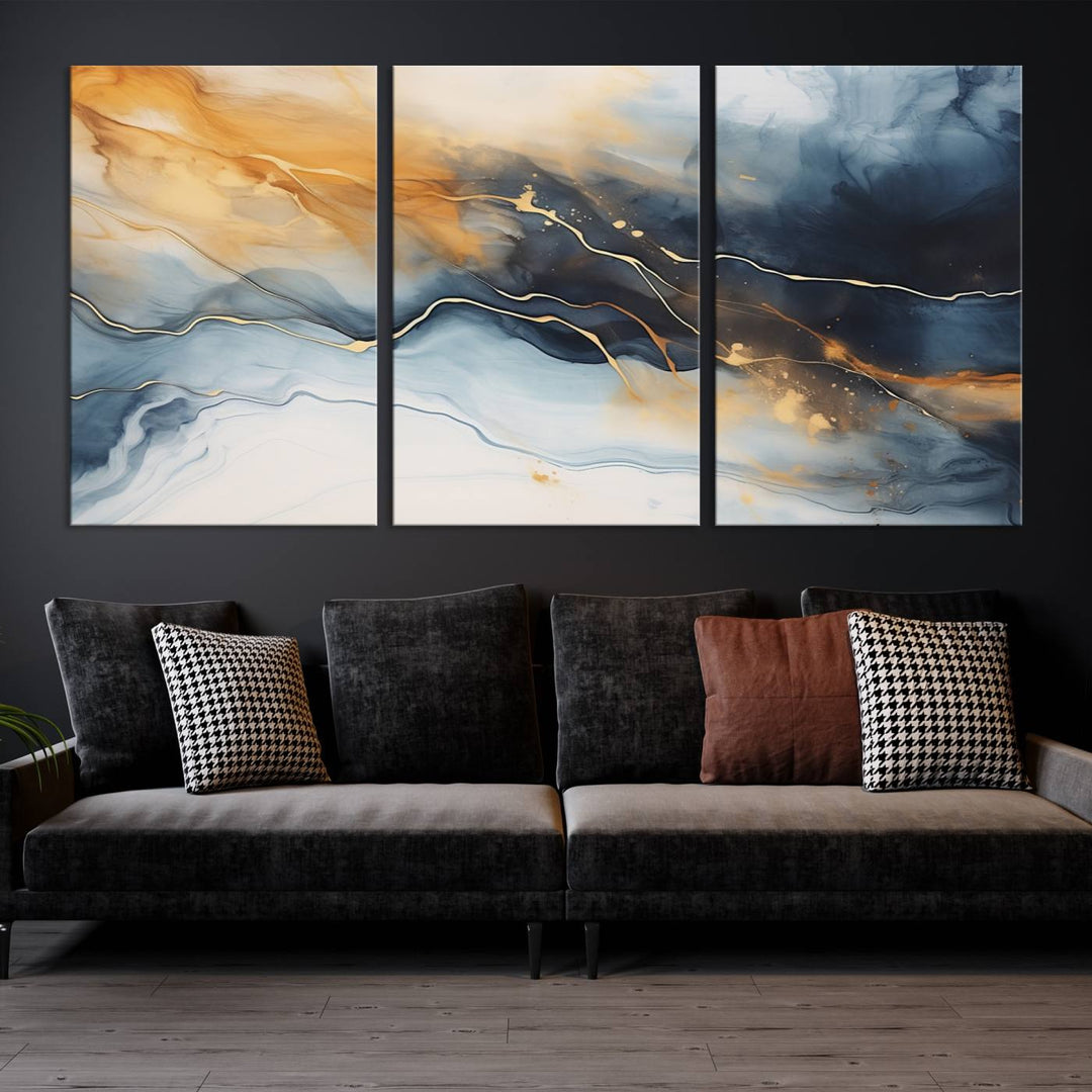 Smoke Blue Wall Art Canvas Print Abstract Artwork Printing