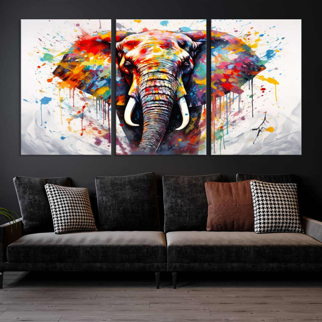 Impresión en lienzo de arte abstracto de pared de elefante de acuarela para decoración moderna del hogar, oficina, sala de estar y comedor