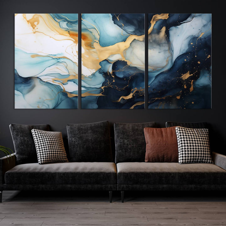 The living room is enhanced by the Marble Fluid Abstract Wall Art Canvas Print, which adds a touch of sophistication.