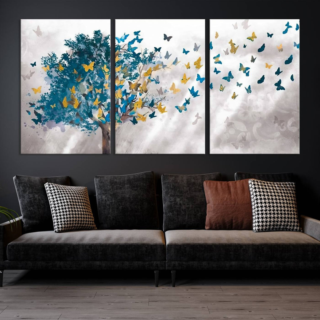 Tree Butterfly Abstract Tree and Butterfly Wall Art Canvas Print