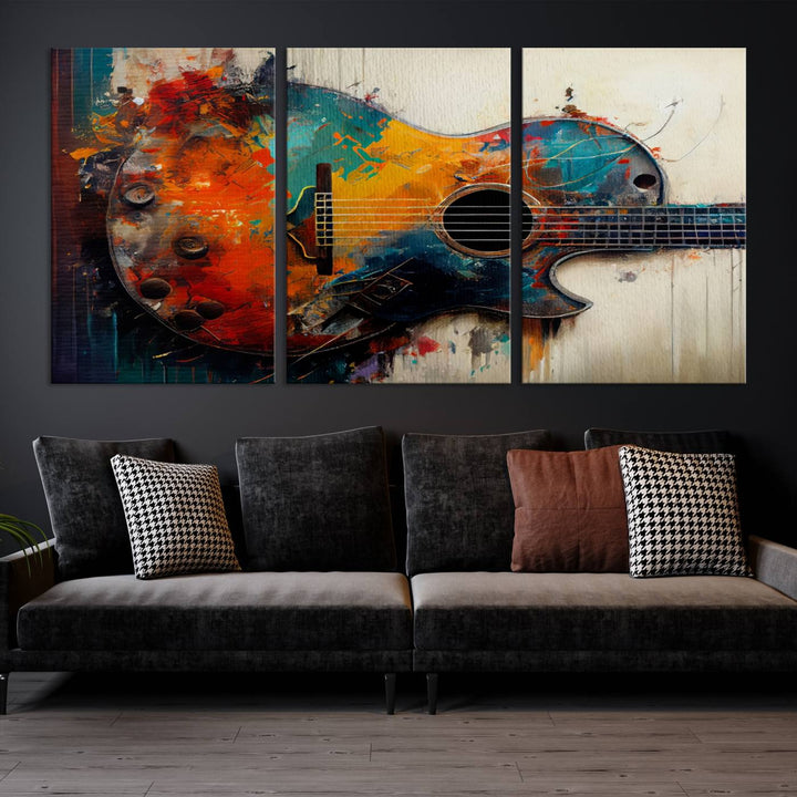 Abstract Guitar Wall Art Canvas | Vibrant Music-Inspired Art for Living Room or Studio | Colorful Music Decor Canvas Print