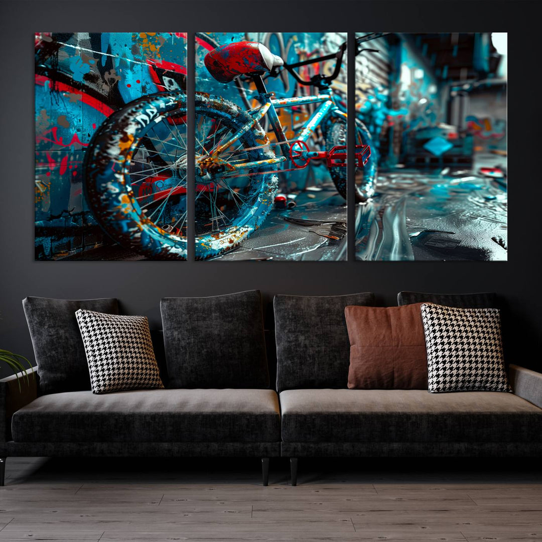 Bicycle Wall Art Canvas Print, Graffiti Wall Art Canvas Print