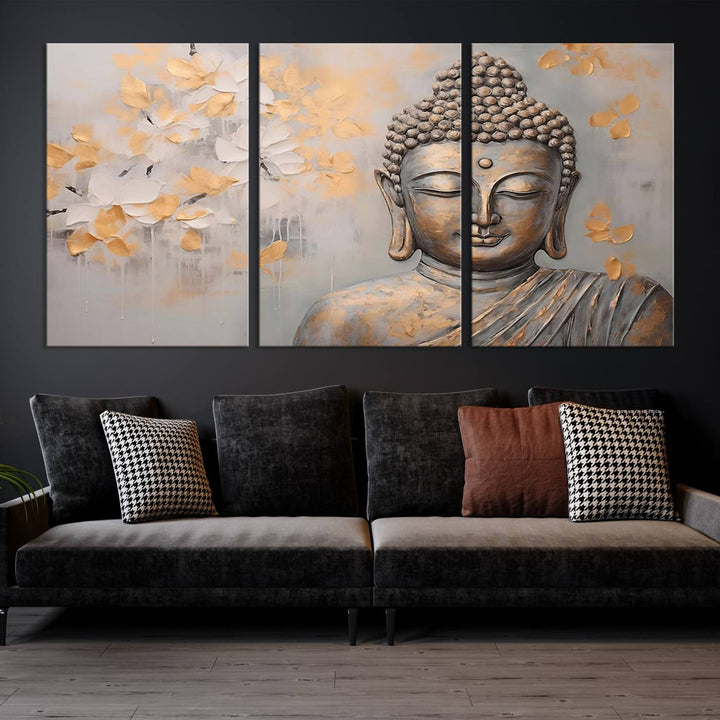 Abstract Buddha Statue Wall Art Canvas Print - Modern Meditation Decor for Living Room, Office, Yoga Studio