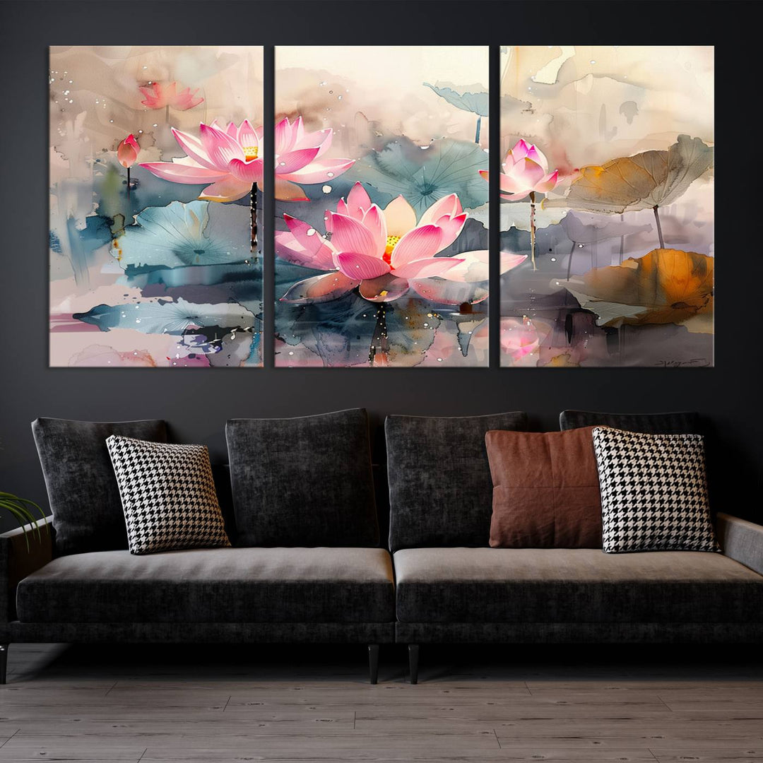 Abstract Watercolor Lotus Flower Wall Art Canvas Print