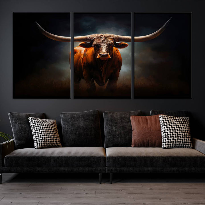 Longhorn Bull Wall Art Canvas Set – Bold Western Elegance for Rustic Home Décor