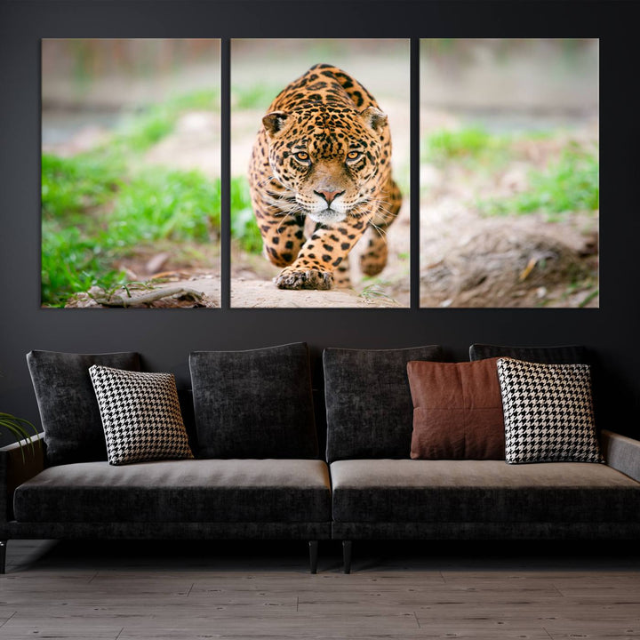 Leopard on the Prowl - Stunning Large Framed Canvas Wall Art for Living Room, Bedroom, or Office Décor, Vibrant Wildlife Print, Ready to Hang