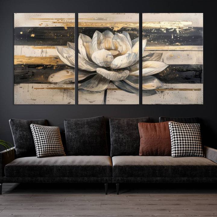 Abstract Lotus Flower Wall Art Canvas Print, Meditation Yoga Room Wall Art