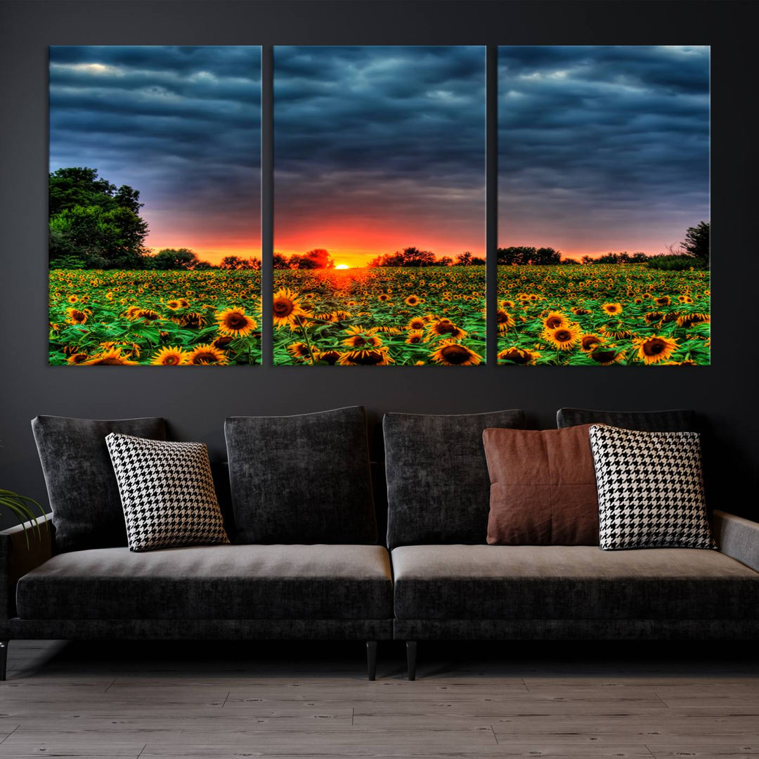 Golden Sunflower Field at Sunset – Breathtaking Sky and Vibrant Flowers, Ready to Hang Wall Art Canvas Print