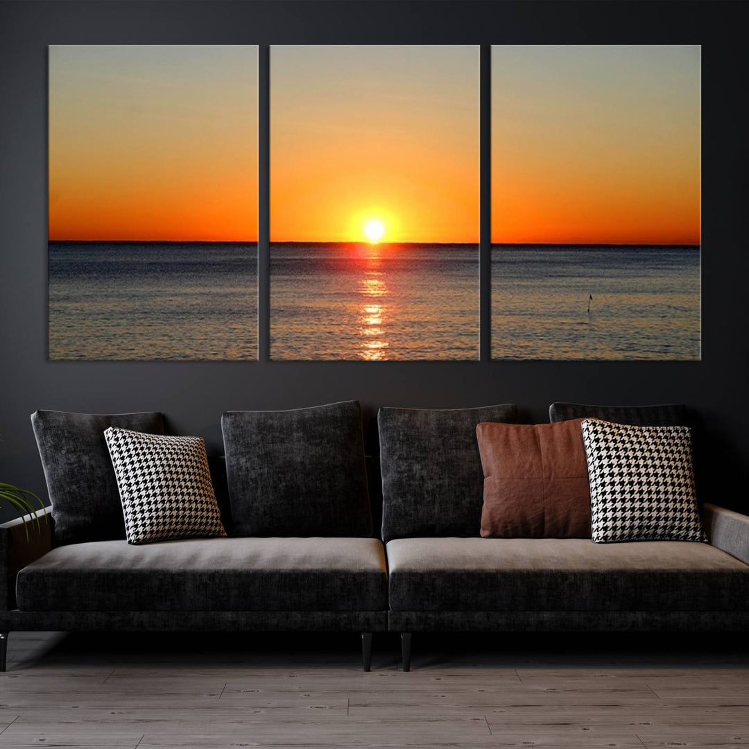 Golden Horizon Sunset Over Ocean Wall Art Canvas Print – Tropical Beach Canvas Wall Art – Giclee Print for Coastal Theme Decor Print