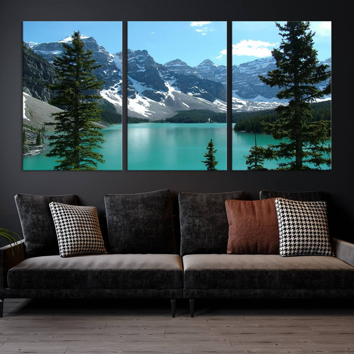 Canadian Rockies Moraine Lake Landscape Canvas Print, Turquoise Lake & Mountain View Wall Art, Ready to Hang Multi-Panel Giclee Canvas for Home Decor