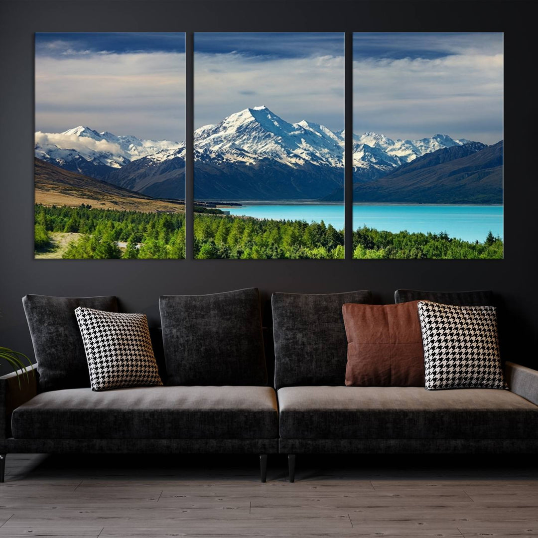 Mount Cook Breathtaking New Zealand Alpine Landscape Canvas Print, Snow-Capped Mountain and Lake Scene, Multi-Panel Wall Art, Ready to Hang Home Decor