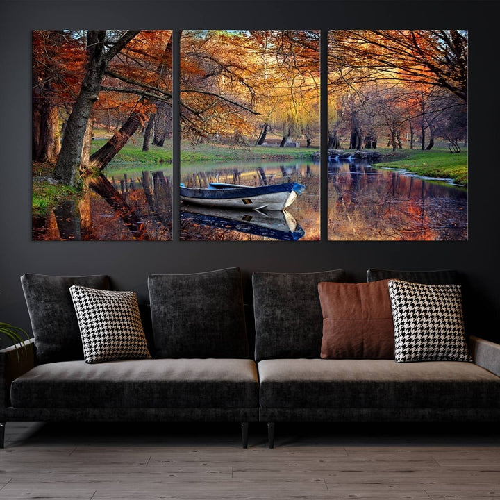 Wall Art Canvas Print Wonderful River in Forest Landscape in Autumn Wall Art Panels