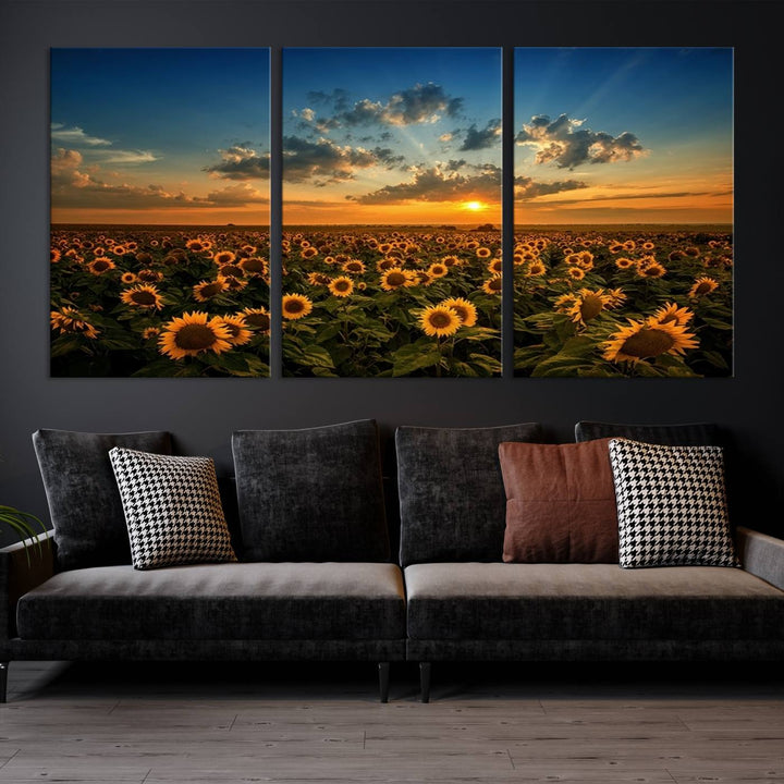 Sunflower Field Sunset Wall Art Canvas Print Wall Artwork