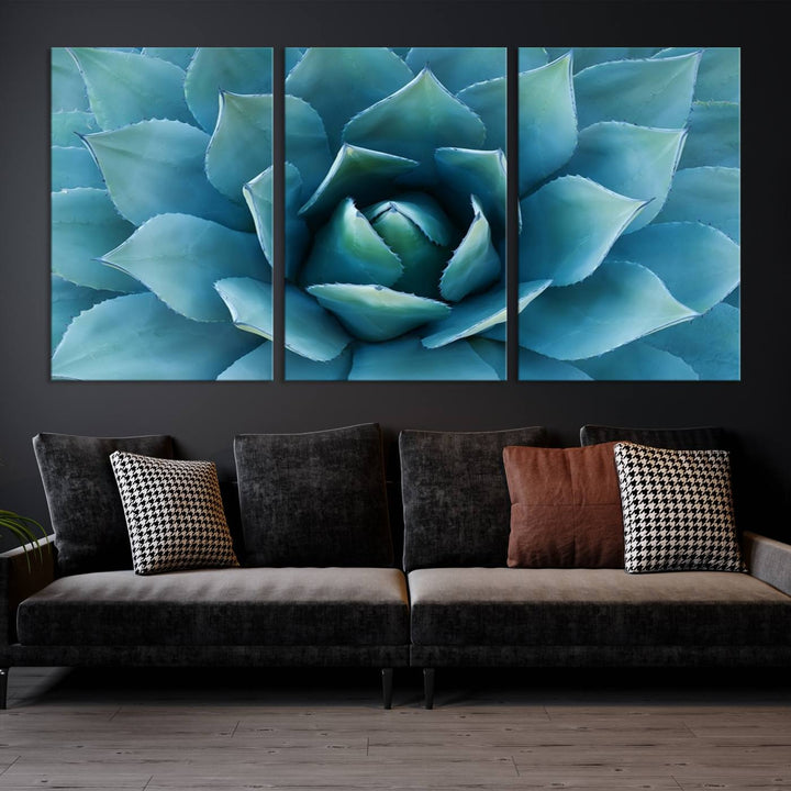 Large Succulent Wall Art Canvas | Vibrant Agave Plant Canvas Print for Living Room and Office Decor