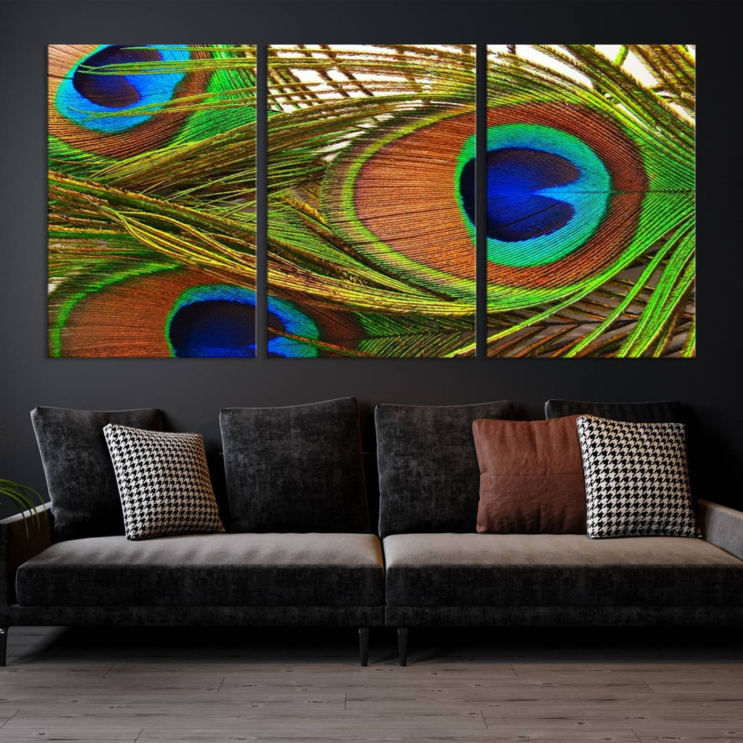 Wall Art Animal Canvas Print Triple Eyed Peacock Wing