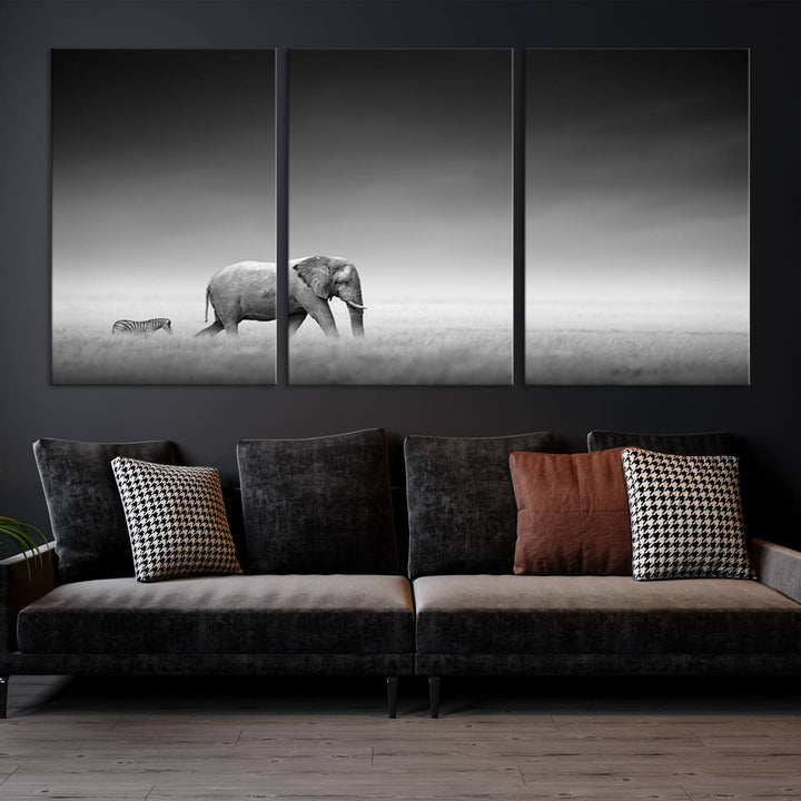 Elephant and Zebra Savannah Canvas Print