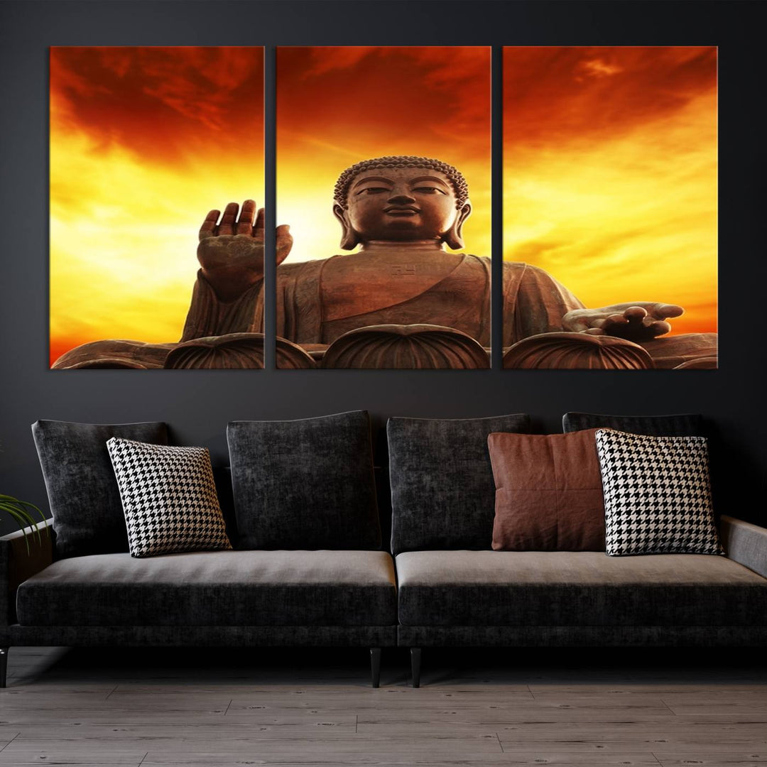 Wall Art Close up Buddha Statue at Sunset Canvas Print 