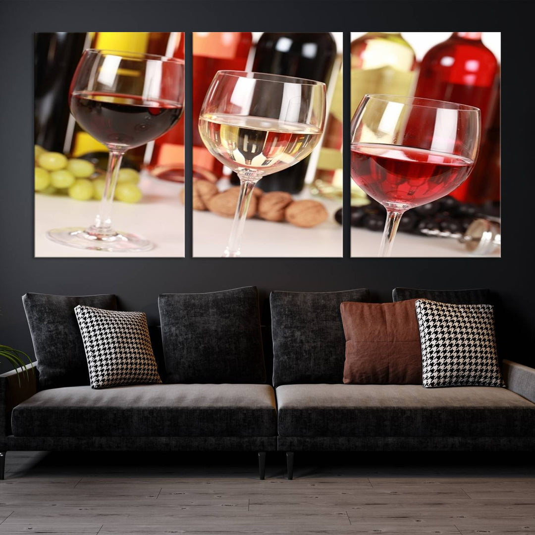 Wall Art Red, White and Rose Wine in Glass Canvas Print