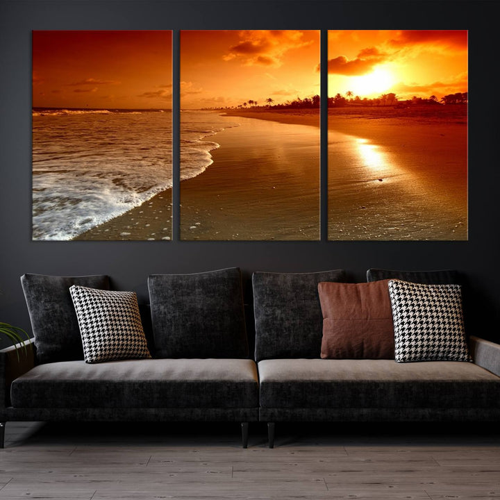 Arte de pared extra grande, hermoso paisaje de playa al atardecer en una isla tropical, impresión en lienzo