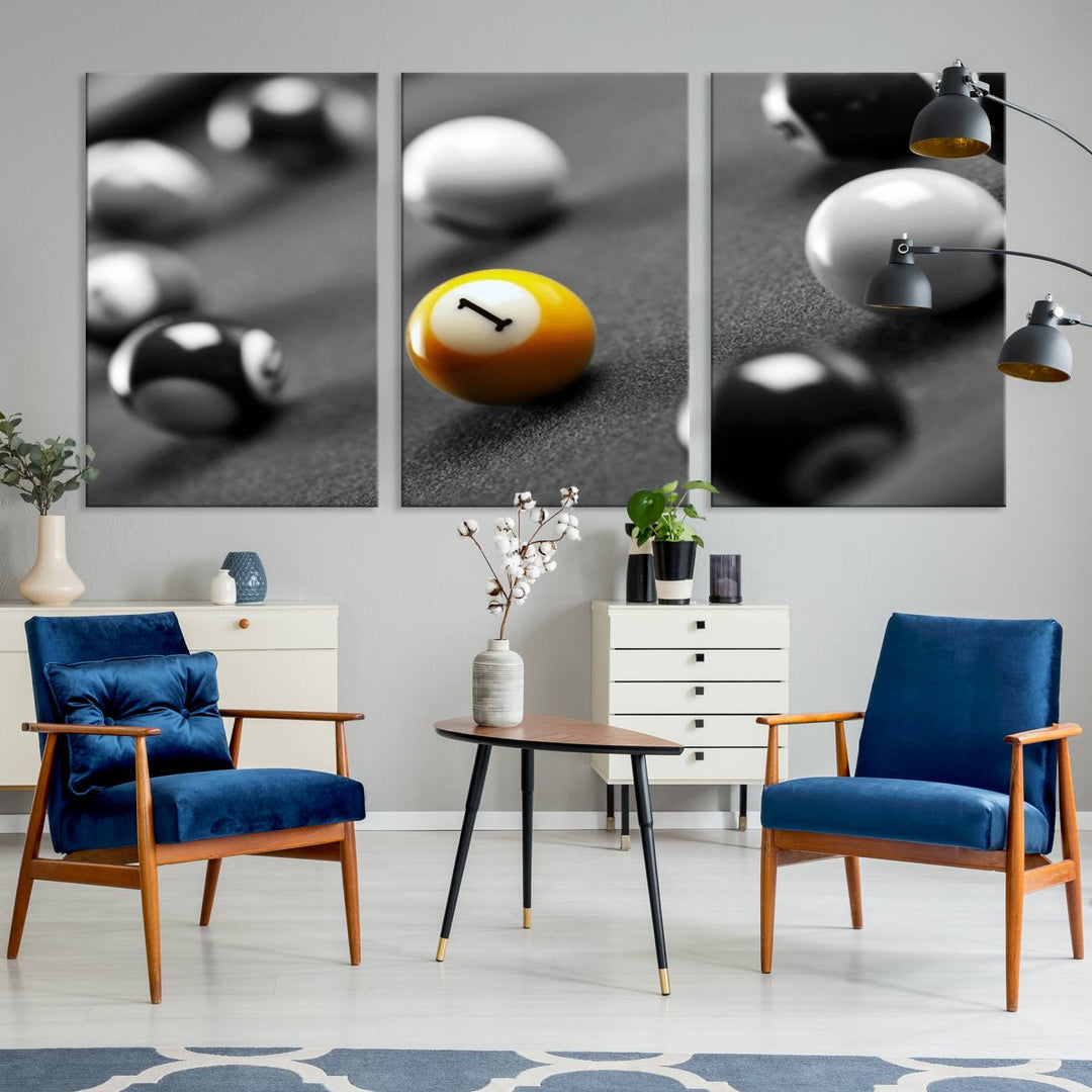 Boules de billard concept noir et blanc Impression sur toile