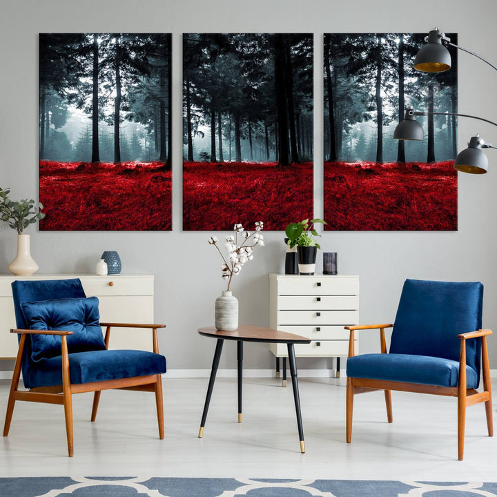 Alluring Forest with Red Leaves Canvas Print