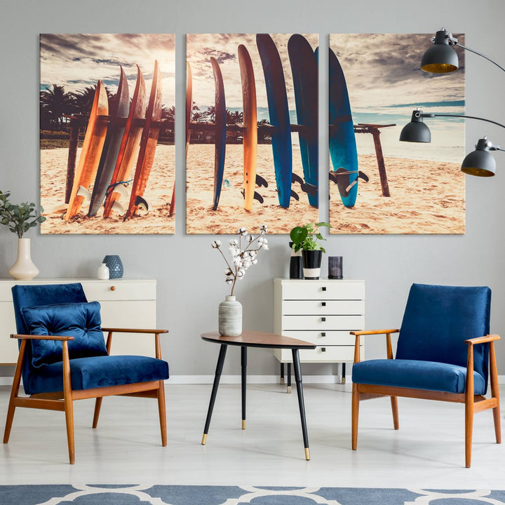 Colorful Surfing Boards and Sunset Canvas Wall Art Print Canvas Print