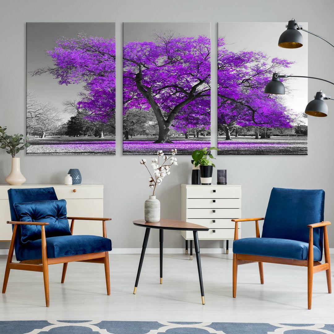 Art mural grand arbre violet Impression sur toile