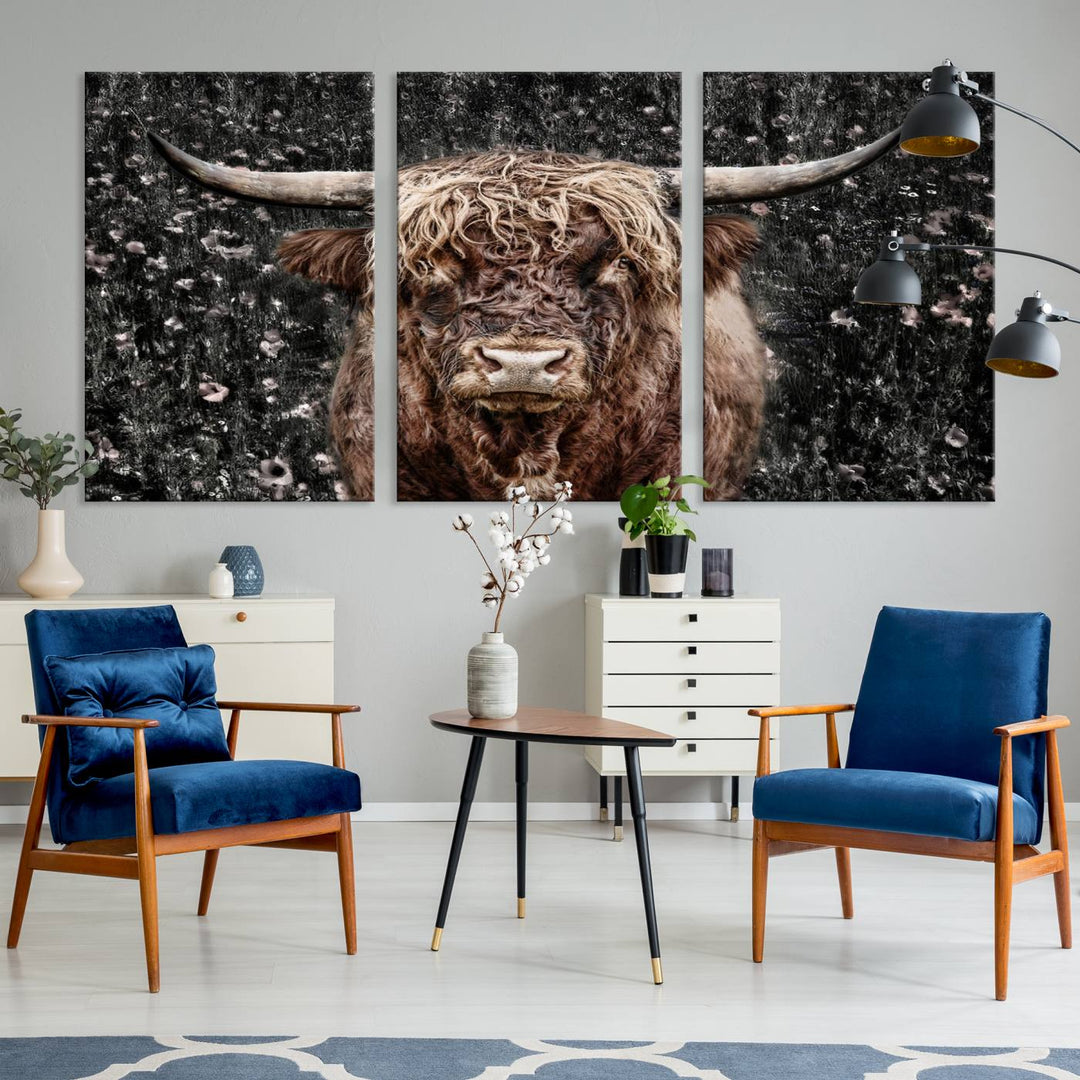 Scottish Highland Cow Cattle Art Print Farmhouse Wall Art Canvas Print