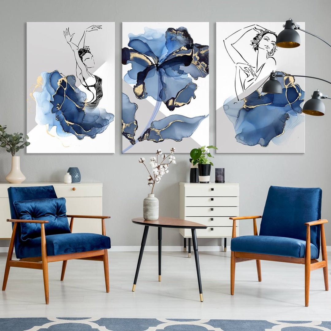 Watercolor Abstract Painting Artwork Walls Canvas Wall Art Print Blue Dancer