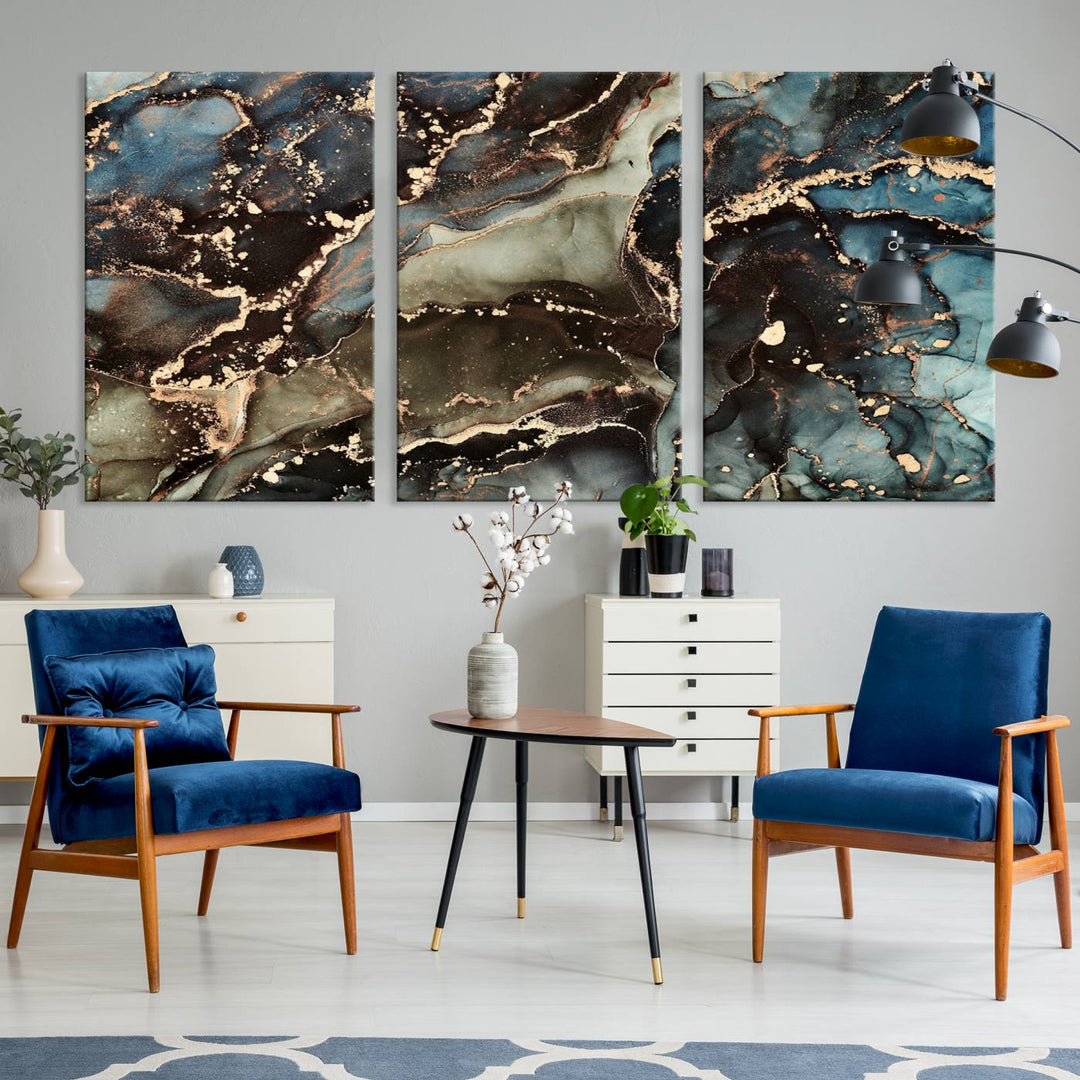 Black and Blue Marble Fluid Effect Wall Art Abstract Canvas Wall Art Print