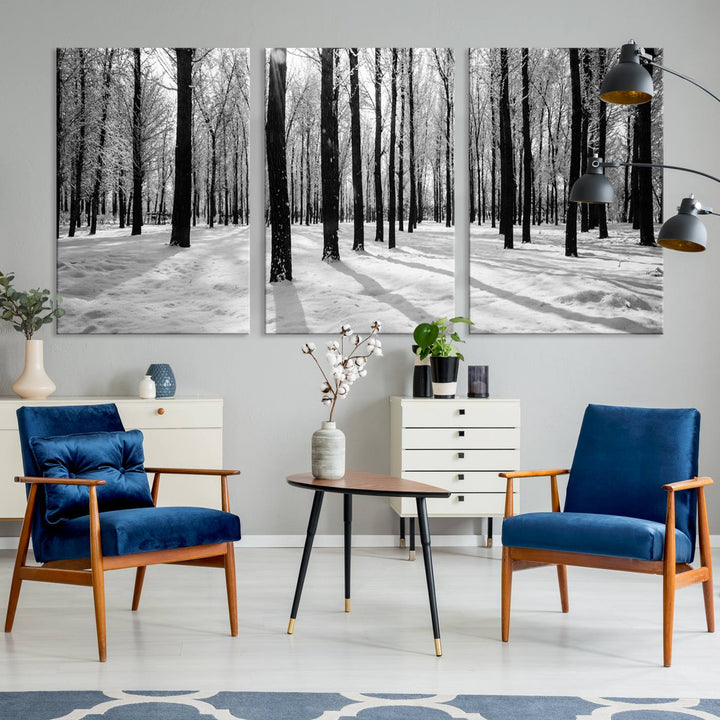 Arte de pared grande, bosque de invierno, álamos, impresión en lienzo