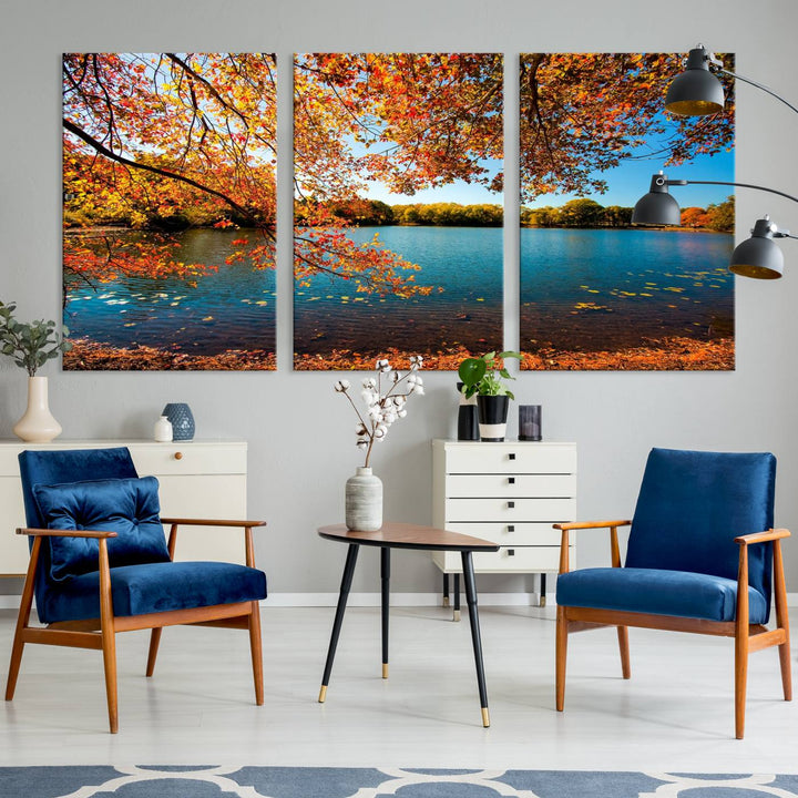 Autumn Tree Fall Lake Wall Art Canvas Print