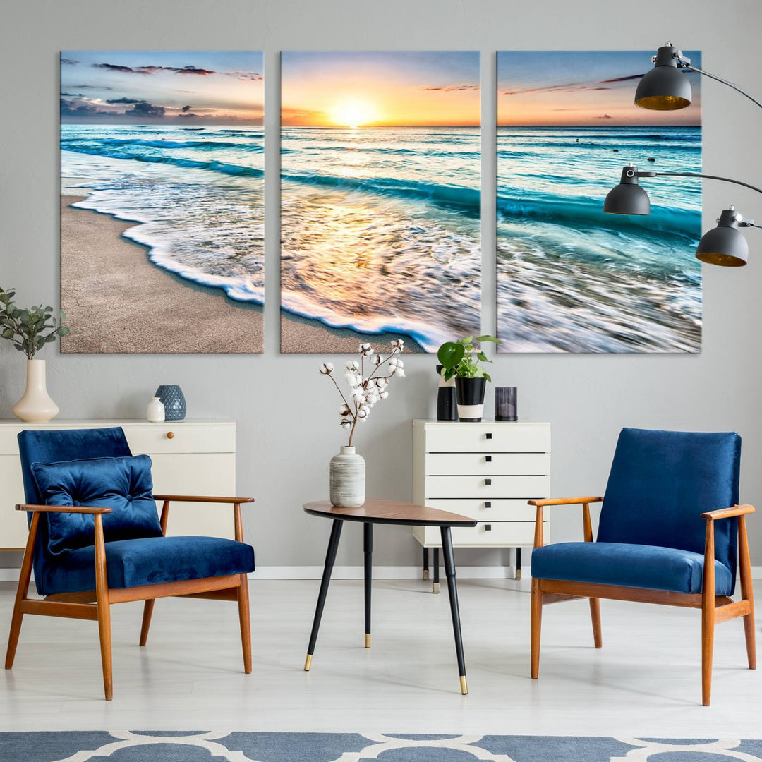 Ocean Beach Canvas Wall Art Beach Canvas, Coastal Sunset Tropical Island Beach Sunset Artwork Print for Living Room Home Office Decor, Beach Wall Art, Sea Wall Art