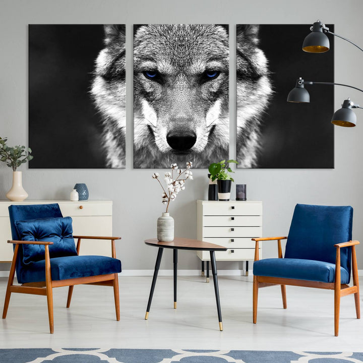 Black and White Wild Wolf Wall Art Canvas Print