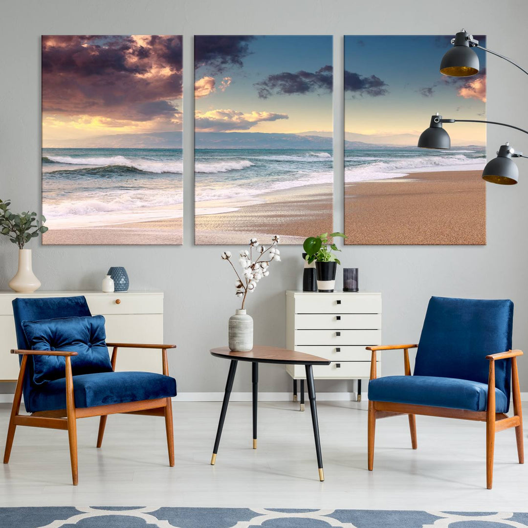 Cloudy Weather Beach Sunset Sunrise Wall Art Canvas Print