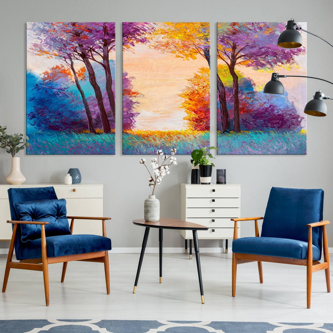 Oil Paint Effect Trees Wall Art Canvas Print features a UV-protective coating for lasting vibrancy.