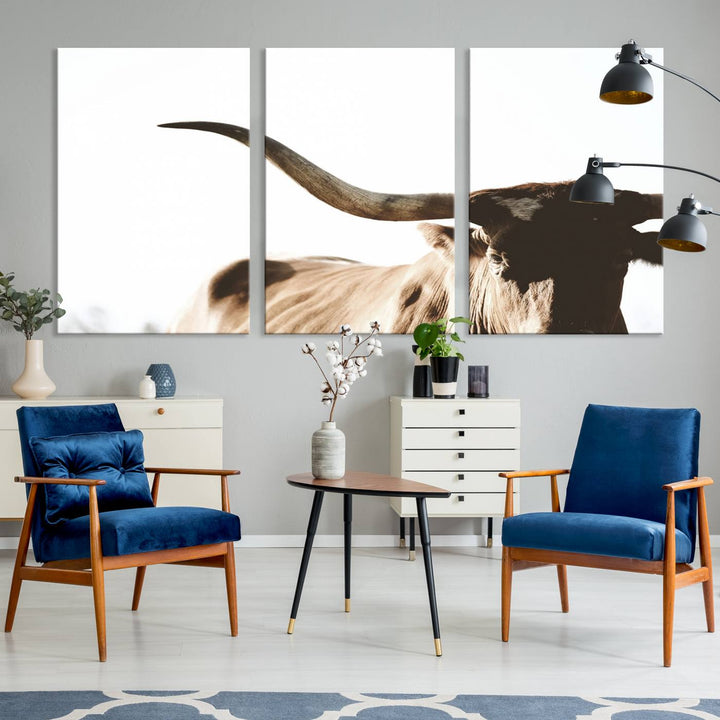 Texas Cow Longhorn Wall Art Canvas