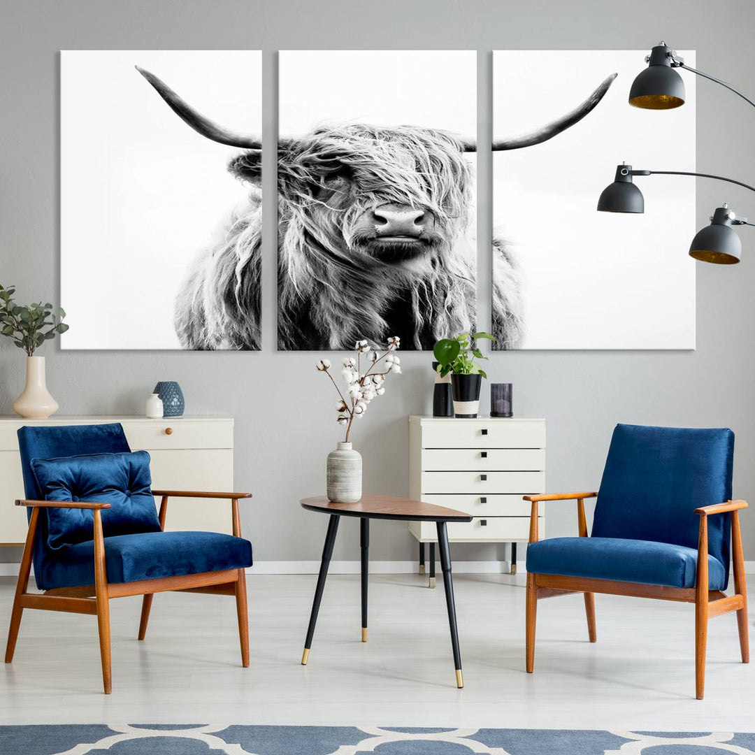 Scottish Highland Cow Cattle Art Print Farmhouse Wall Art Canvas Print