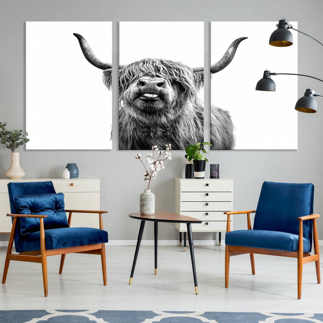 Fanny Scottish Highland Cow Cattle Art Print Farmhouse Wall Art Canvas Print